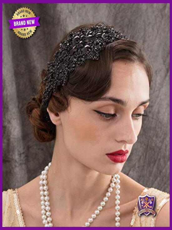 Vintage Rhinestone Flapper Headband Elastic 1920s Gatsby Hair Accessory main image 5